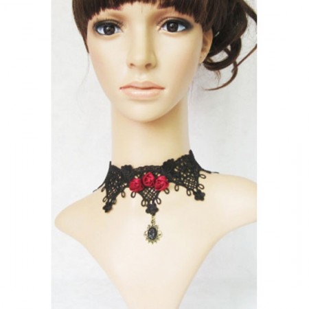 Gothic Lace Rose Black Burlesque Choker