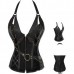 Black Steampunk Faux Leather Corset & Lace Skirt Set