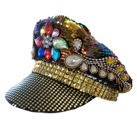 Rainbow Rhinestone Sequined Festival Cap Hat
