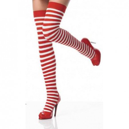 Red & White Christmas Striped Stay Up Thigh Hi Stockings