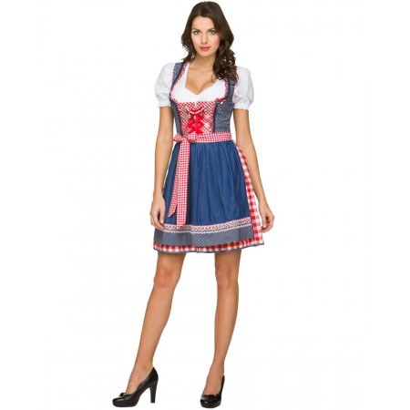 Red Denim Dirndl Oktoberfest Beer Maid Costume