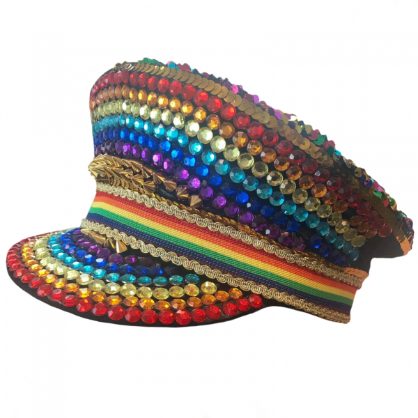 Burning Man Rainbow Rhinestone Festival Cap Hat