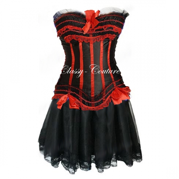 Red Burlesque Corset & Long Lace Skirt